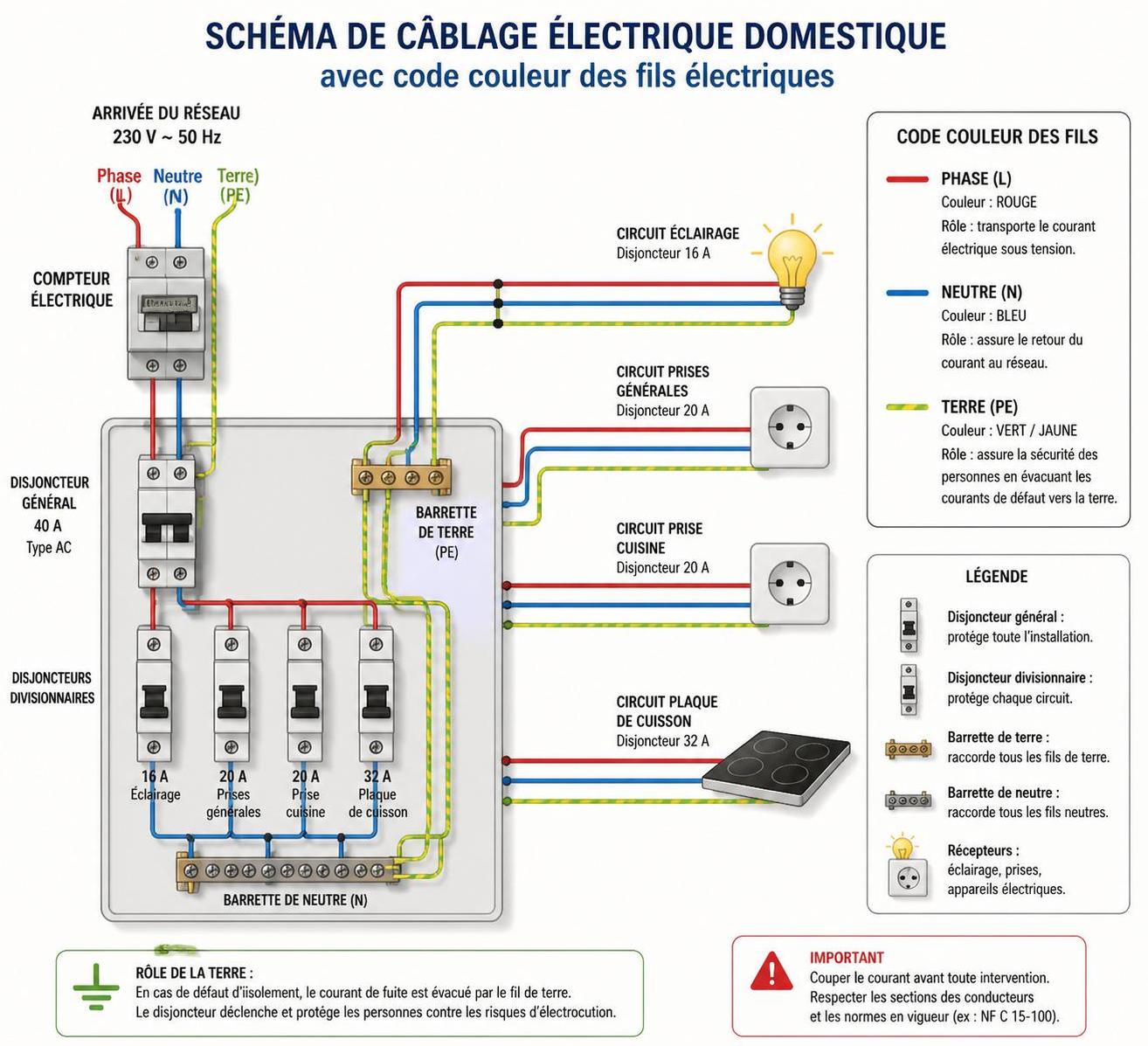 découvrez le guide complet sur les couleurs des fils électriques pour comprendre les codes et éviter les erreurs de branchement en toute sécurité.