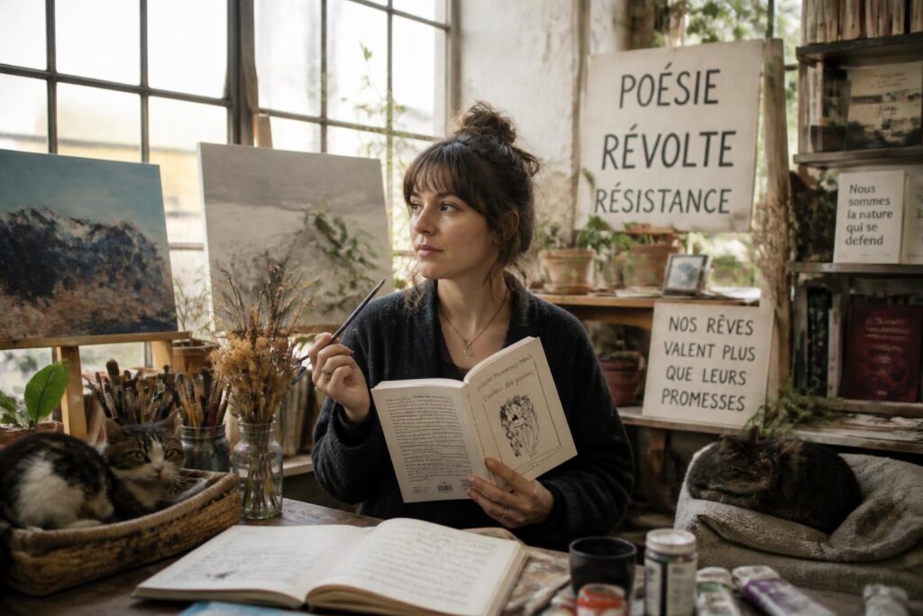 découvrez le parcours artistique de juliette plumecocq-mech, alliant poésie et engagement pour une expression authentique et engagée.